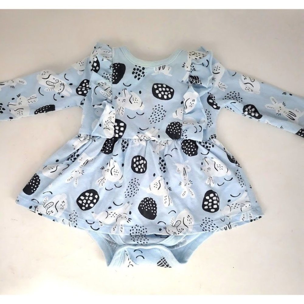 Cat and Jack 3 mos - infant baby Blue and white rabbit long sleeve creeper